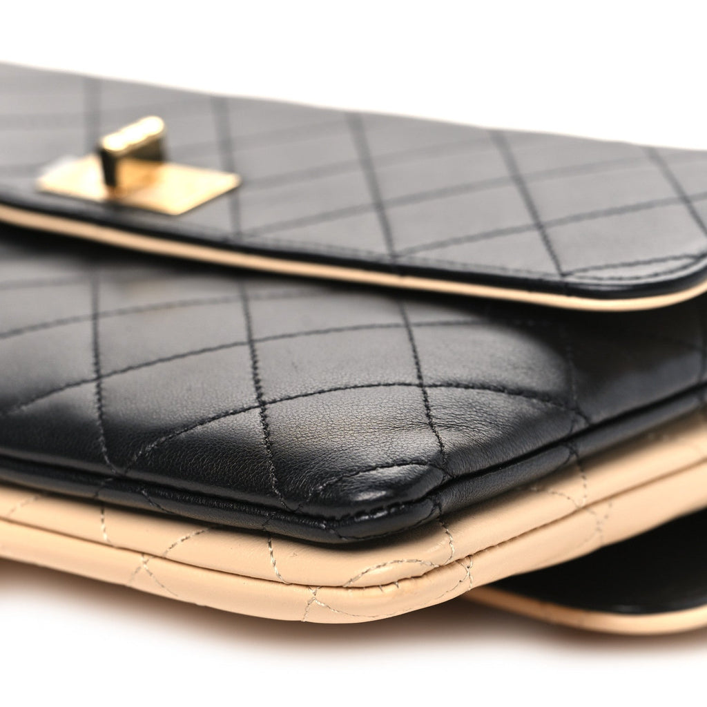 Lambskin Quilted Small Double Sided Flap Black Beige