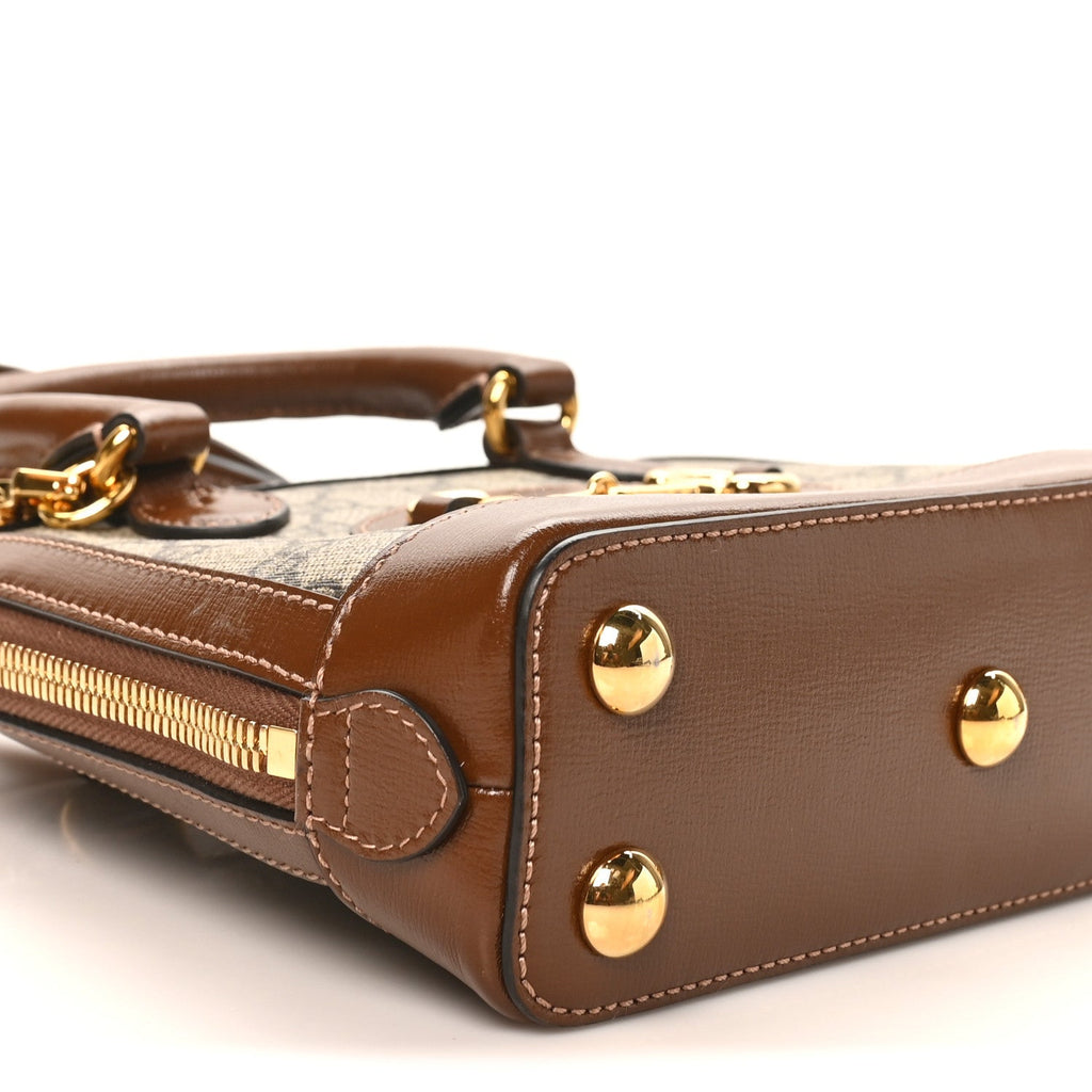 GG Supreme Monogram Azalea Calfskin Mini Horsebit 1955 Top Handle Bag Beige Ebony Brown Sugar