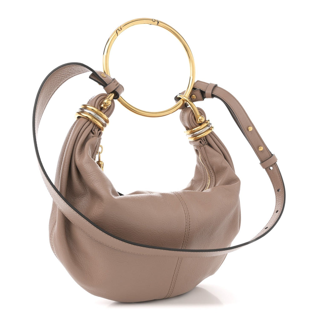 Grained Calfskin Small Bracelet Hobo Bag Woodrose