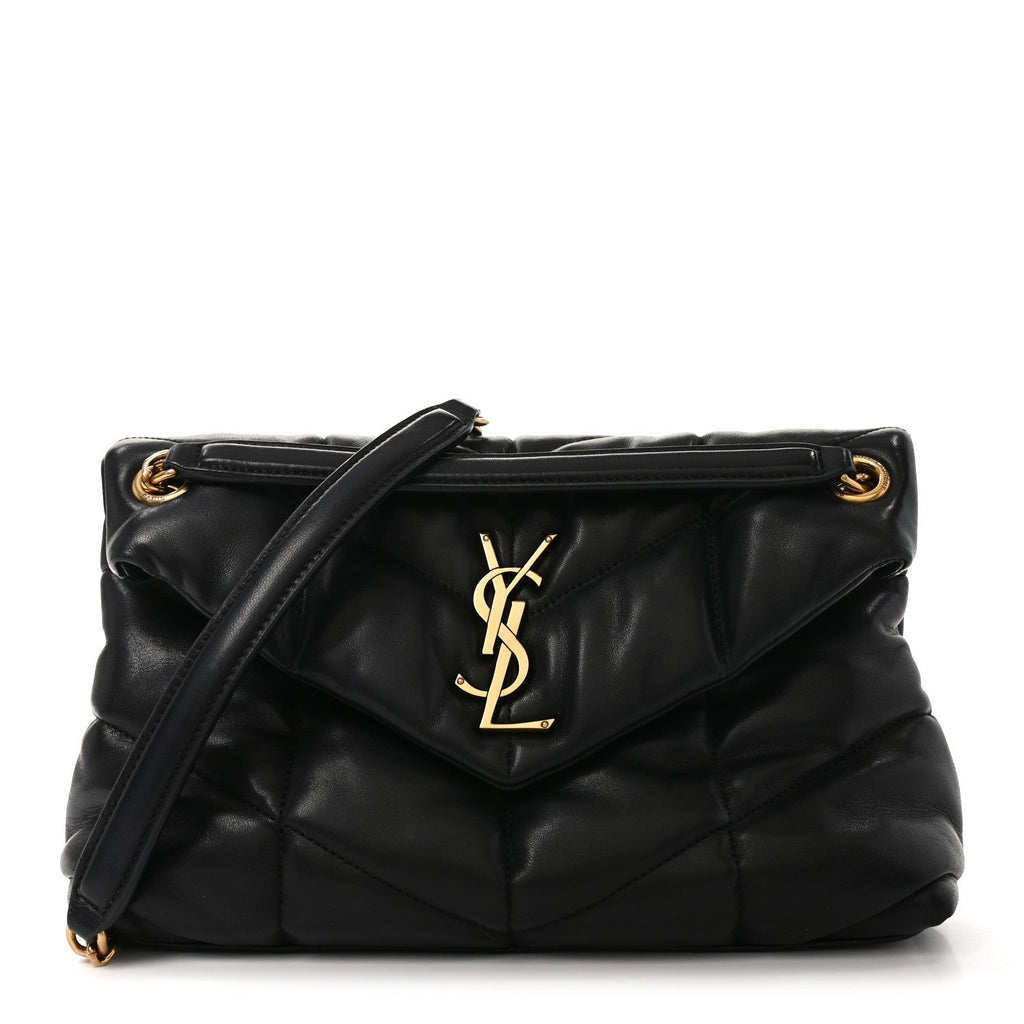 Lambskin Quilted Small Loulou Puffer Monogram Chain Satchel Black