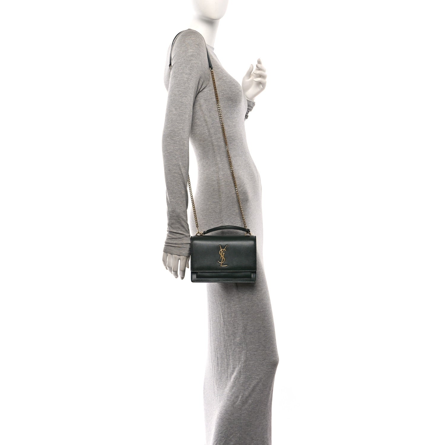 Calfskin Monogram Sunset Chain Wallet New Vert Fonce