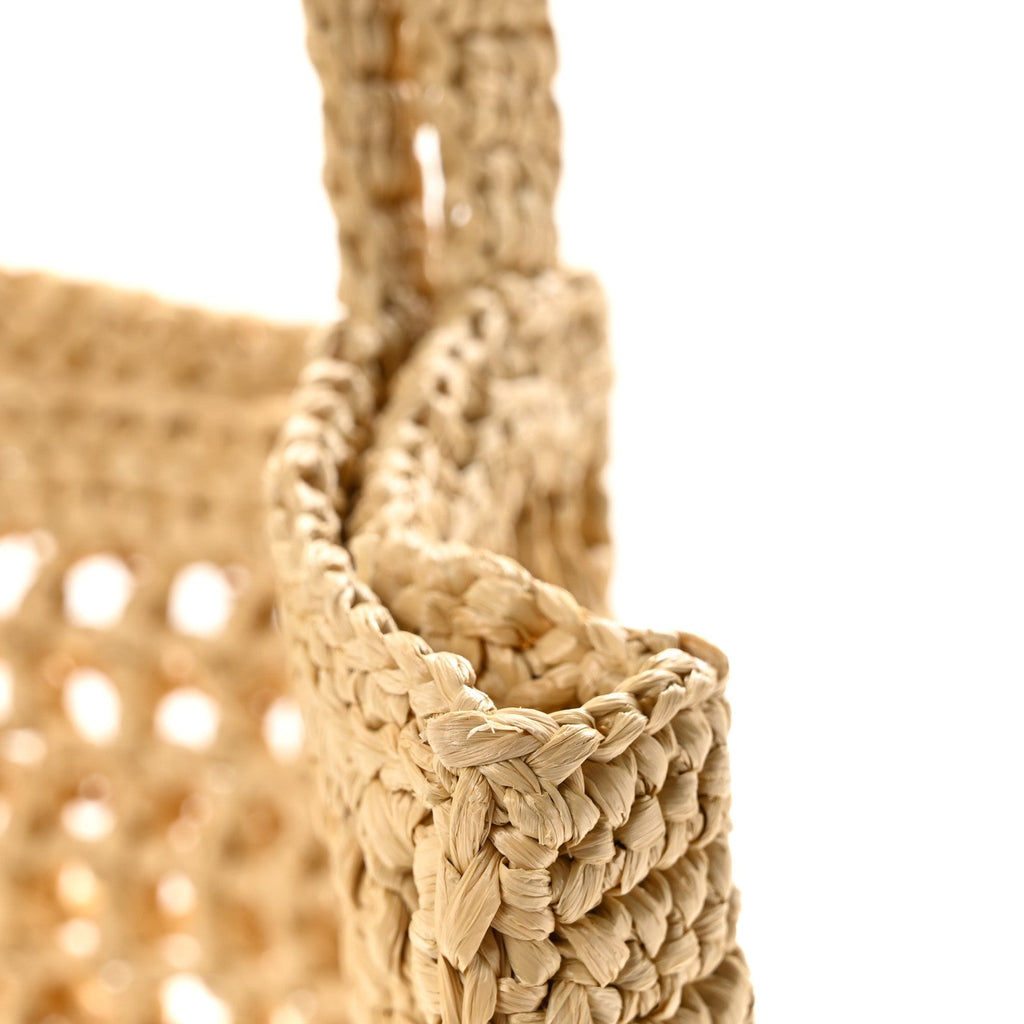 Yarn Raffia Effect Crochet Logo Embroidered Tote Bag Naturale
