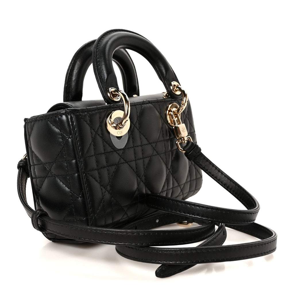 Patent Lambskin Cannage Micro Lady D-Joy Black