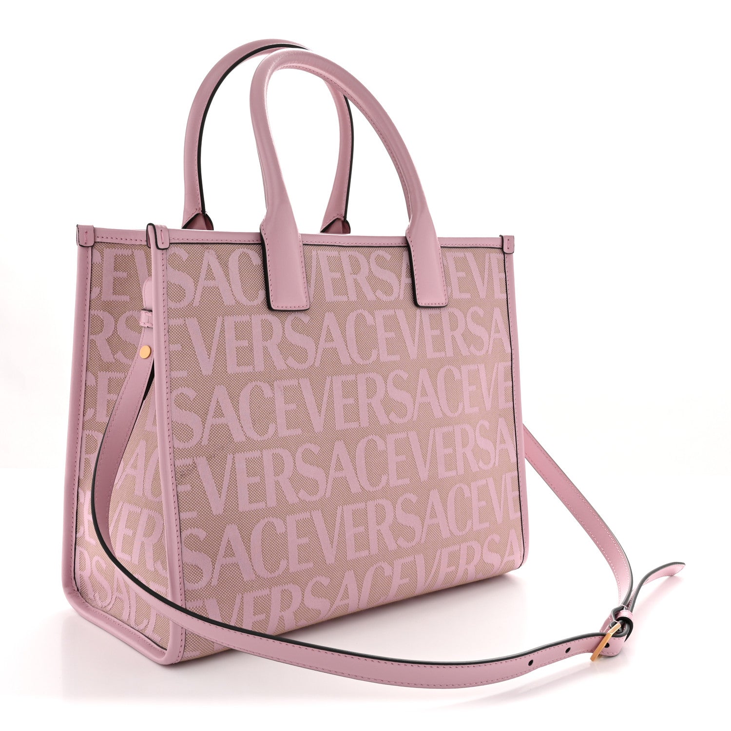 Canvas Calfskin Allover La Medusa Small Tote Pink
