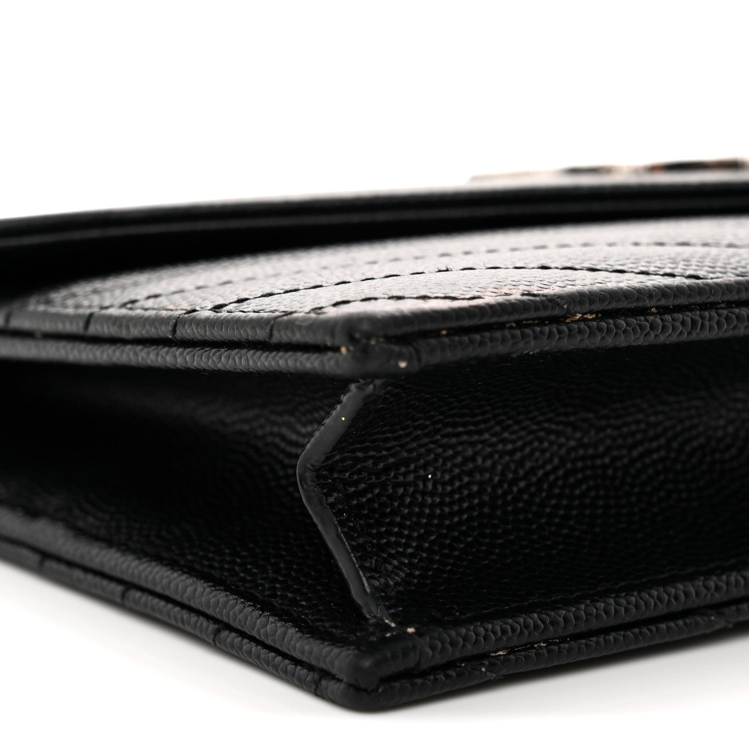 Grain De Poudre Matelasse Chevron Monogram Envelope Chain Wallet Black