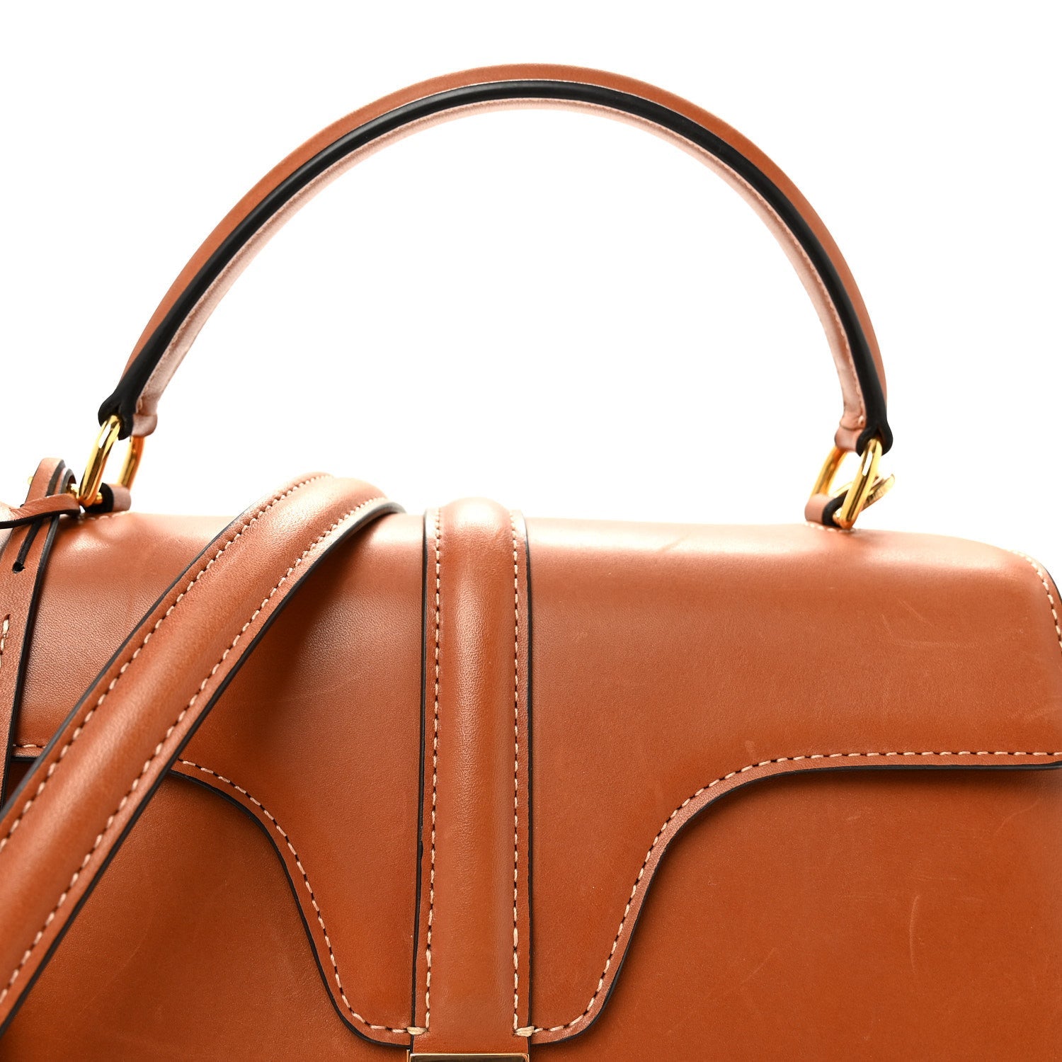 Satinated Calfskin Small 16 Top Handle Bag Tan