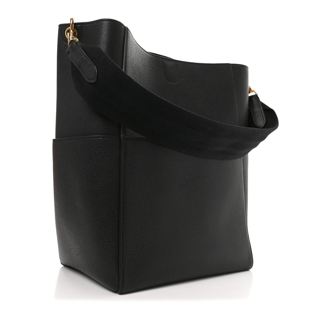 Soft Grained Calfskin Sangle Bucket Bag Black