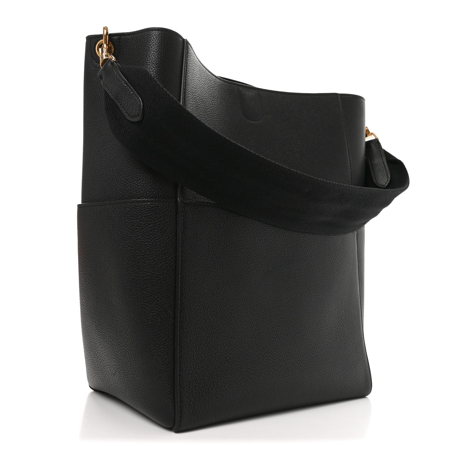 Soft Grained Calfskin Sangle Bucket Bag Black