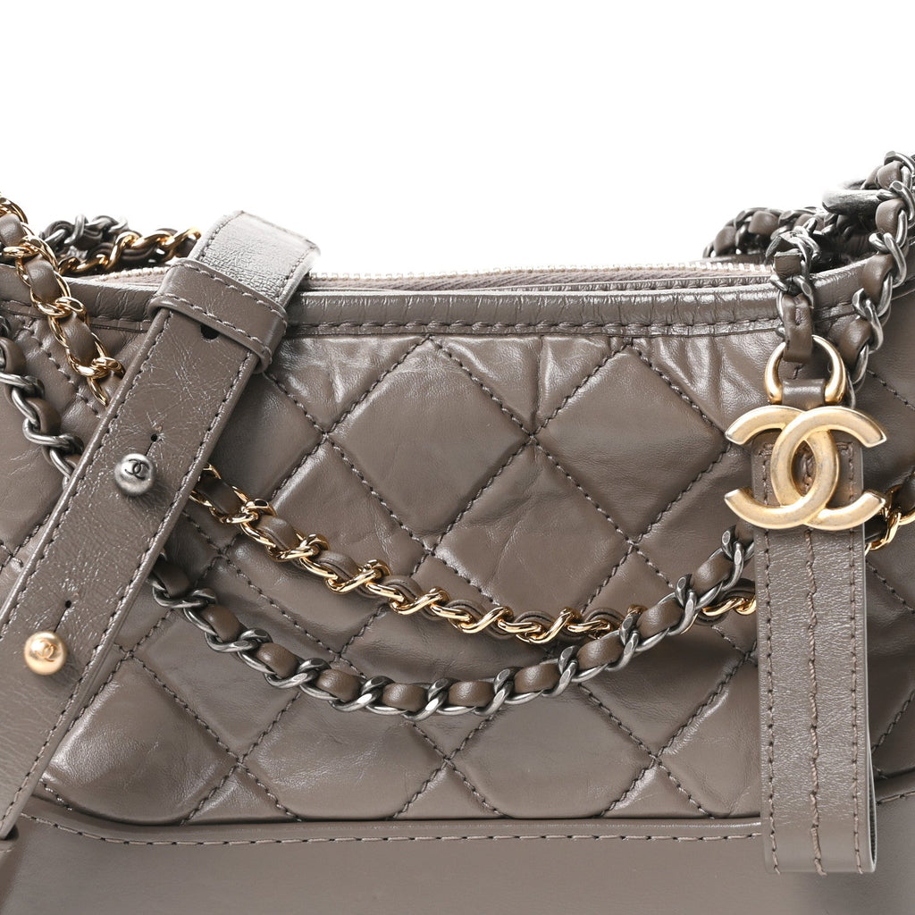 Aged Calfskin Quilted Small Gabrielle Hobo Grey