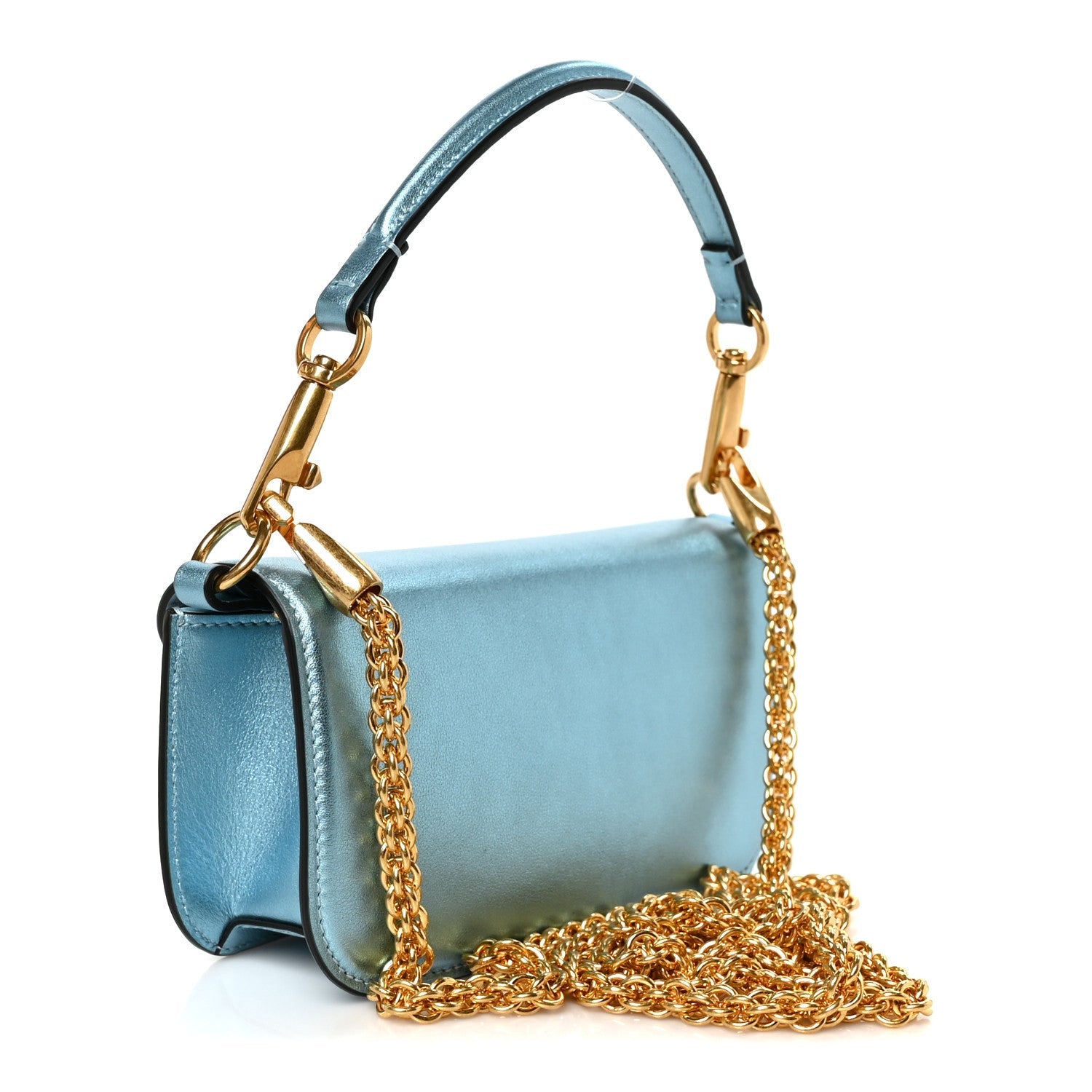 Laminated Calfskin Crystal Vlogo Small Shoulder Bag Blue