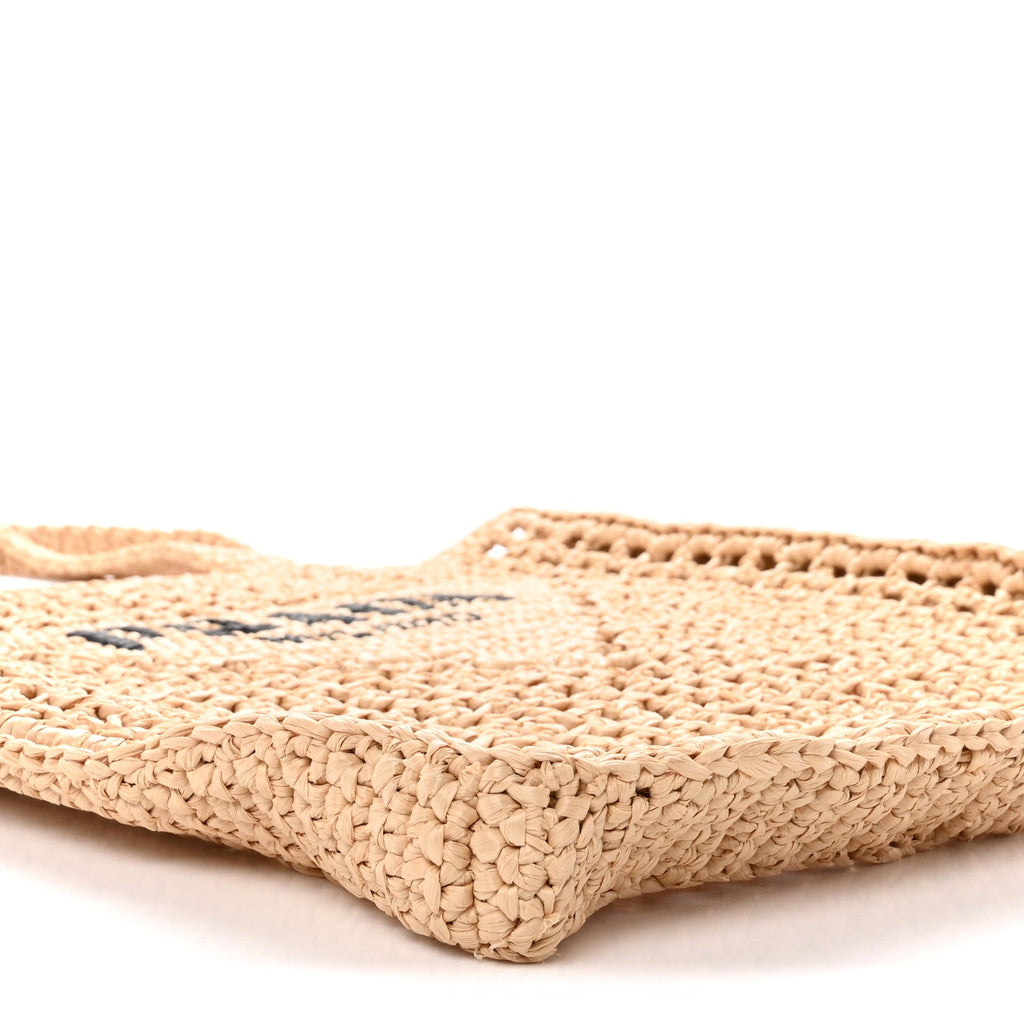 Yarn Raffia Effect Crochet Logo Embroidered Tote Bag Naturale