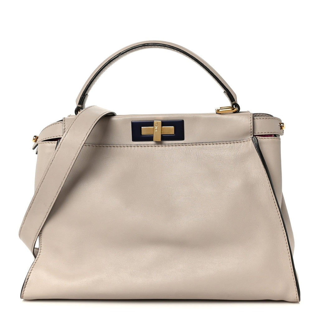 Vitello Seta Shiny Nappa Medium Peekaboo Iconic Satchel Grigio Polvere Magenta