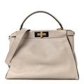 Vitello Seta Shiny Nappa Medium Peekaboo Iconic Satchel Grigio Polvere Magenta