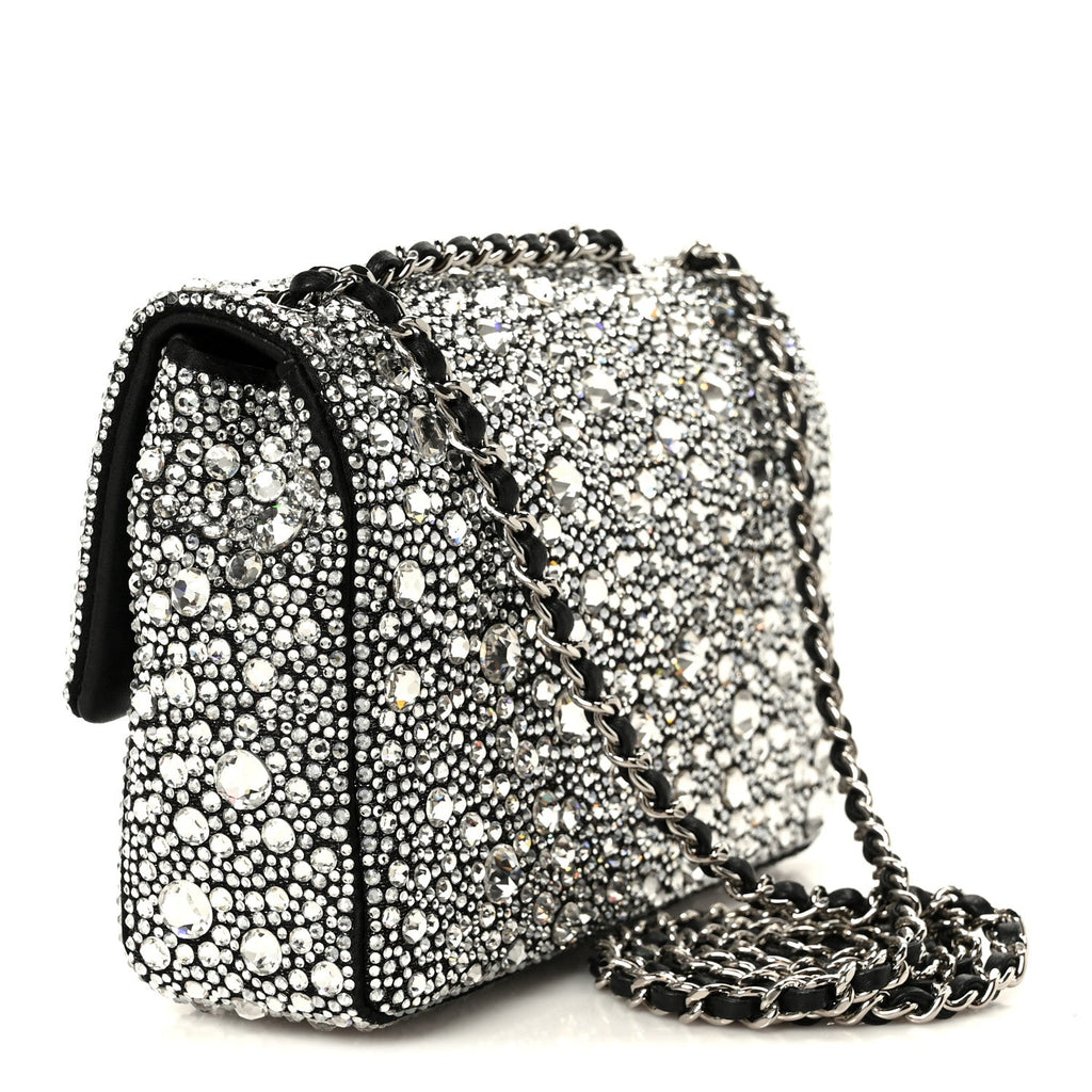 Satin Strass Mini Flap Silvery Black