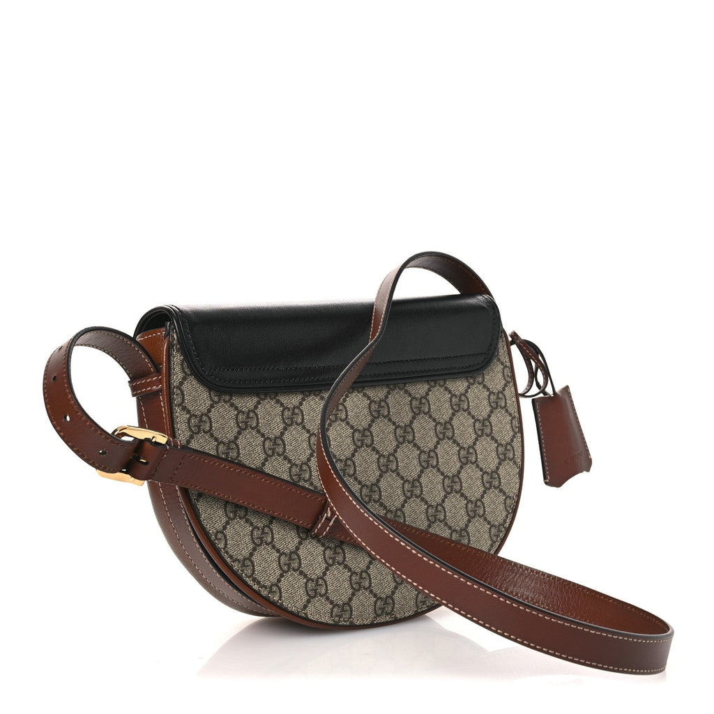 GG Supreme Monogram Calfskin Small Padlock Messenger Shoulder Bag Beige Black Cuir