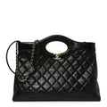 Shiny Lambskin Quilted 31 Shopping Bag Black