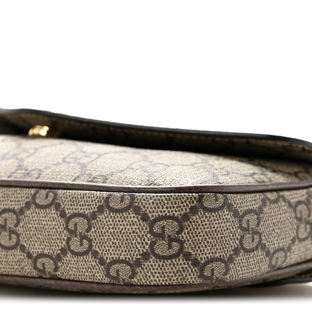 GG Supreme Monogram Textured Dollar Calfskin Web Mini Ophidia Envelope Shoulder Bag Beige Ebony New Acero