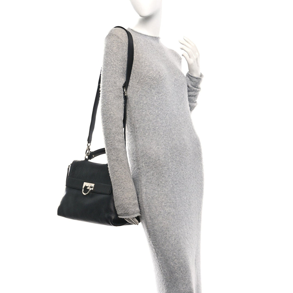 Grained Calfskin Medium Sofia Satchel Black
