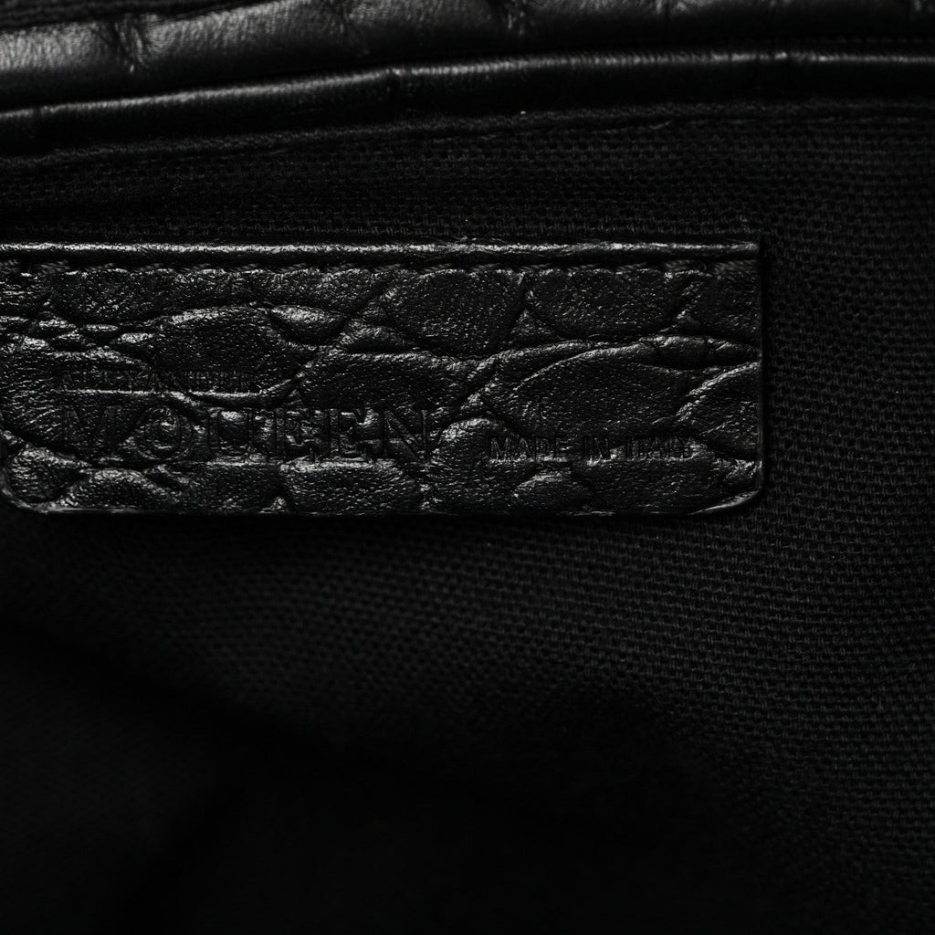 Calfskin Crocodile Embossed Large Skull Padlock Zip Around Tote Black