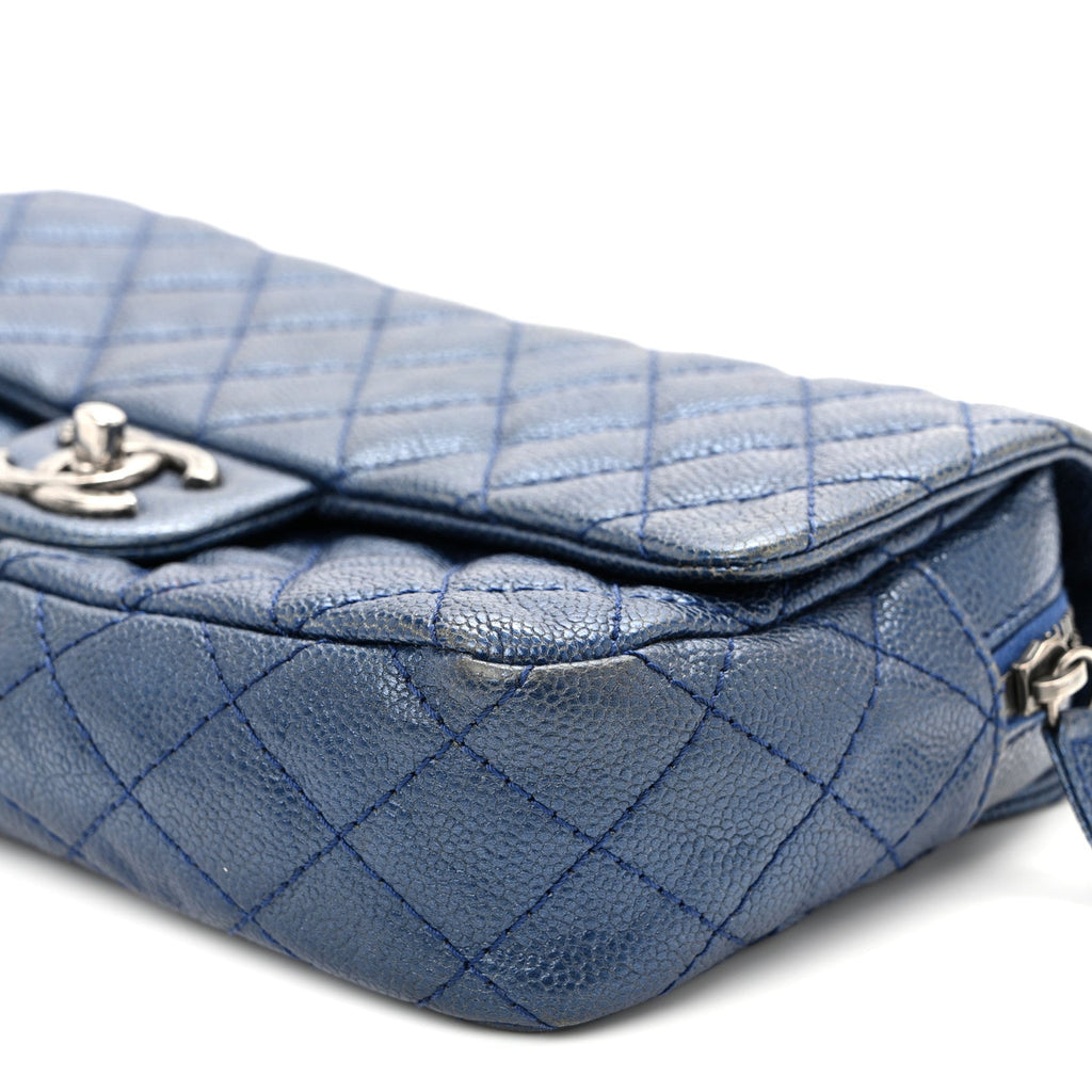 Iridescent Caviar Quilted Jumbo Easy Flap Dark Blue
