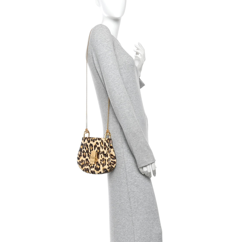 Calfskin Leopard Print Mini Drew Shoulder Bag