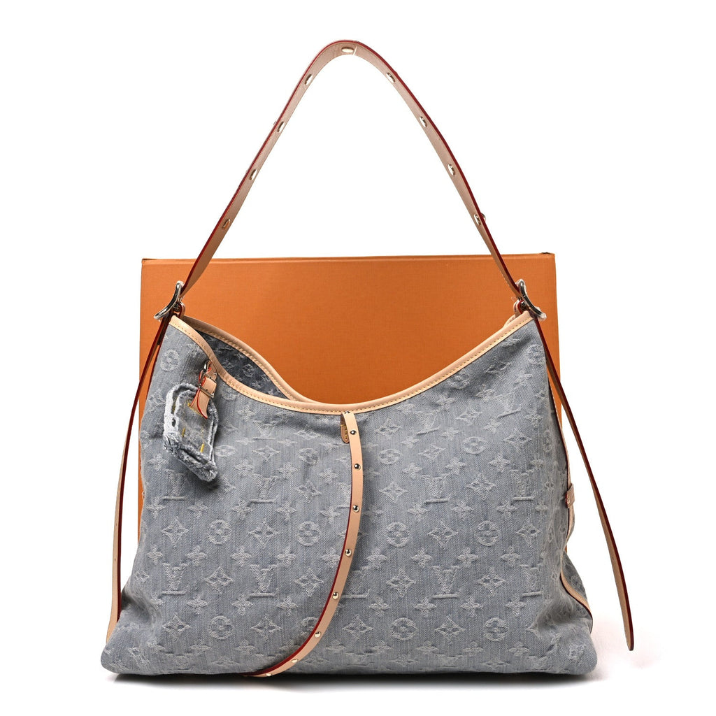 Monogram Denim CarryAll MM Washed Grey