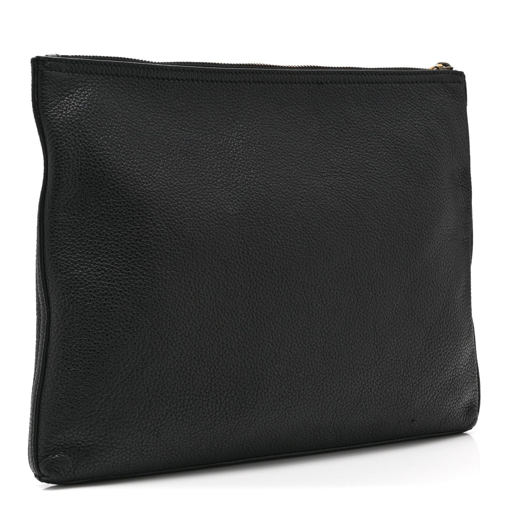 Pebbled Calfskin Medium Logo Portfolio Clutch Black