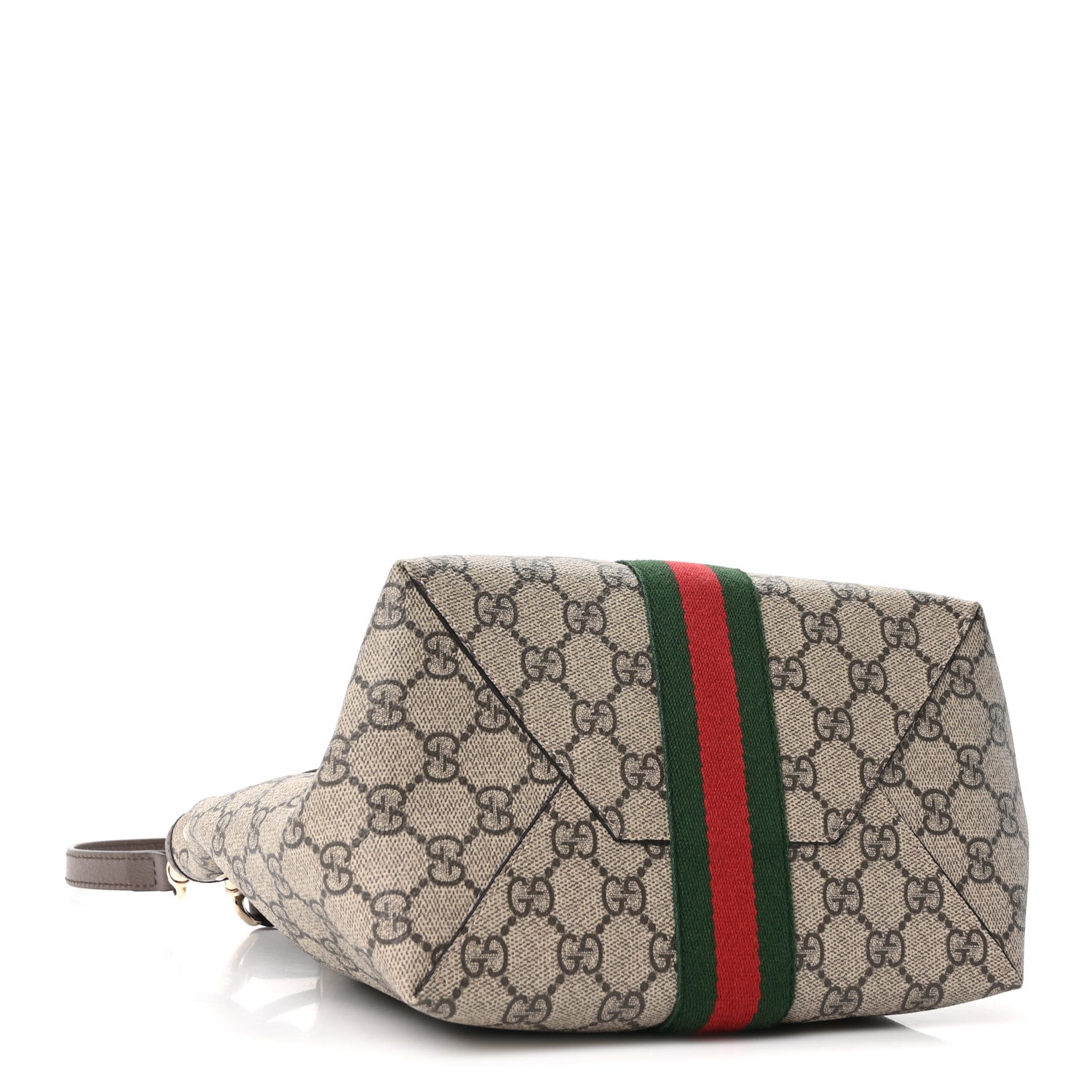 GG Supreme Monogram Web Small Ophidia Top Handle Bucket Bag Brown