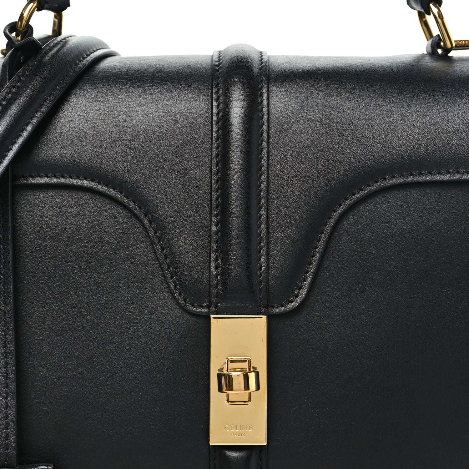 Satinated Calfskin Small 16 Top Handle Bag Black