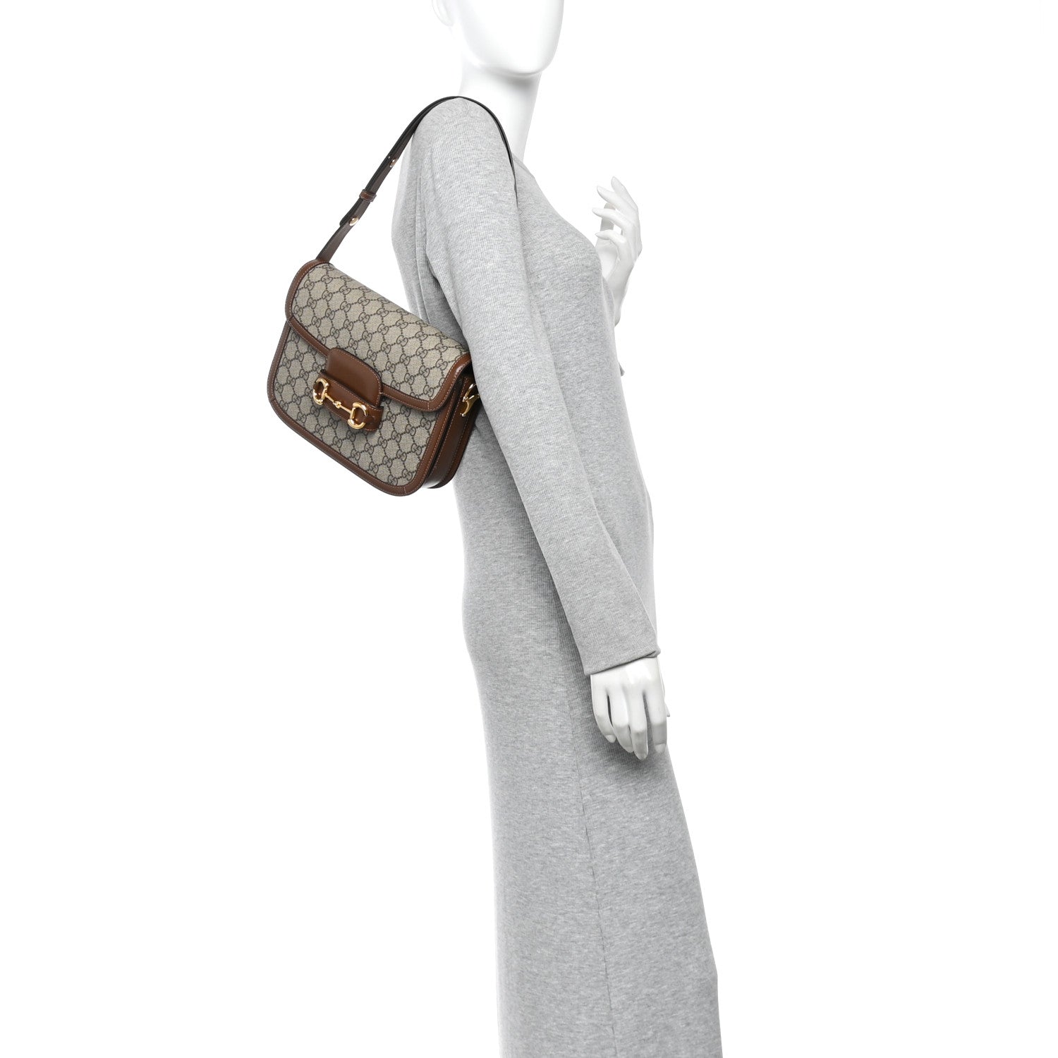 GG Supreme Monogram Horsebit 1955 Shoulder Bag Beige Brown Sugar