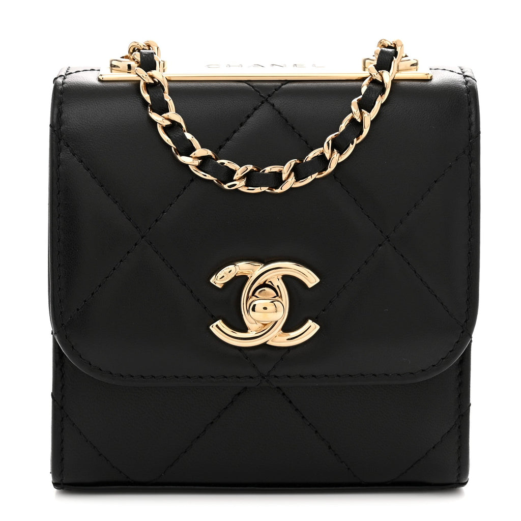 Lambskin Quilted Mini Trendy CC Chain Wallet Black