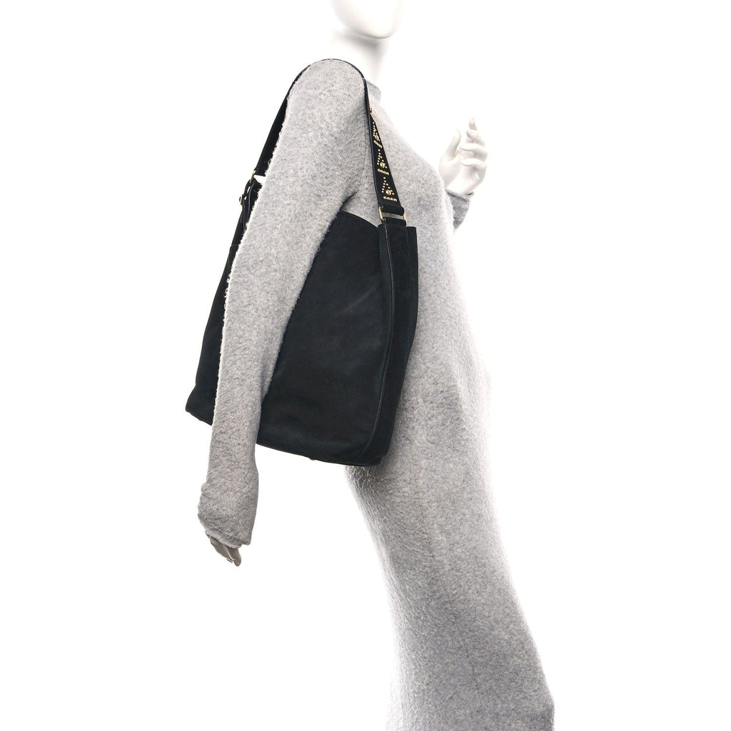 Suede Studded Bucket Bag Black