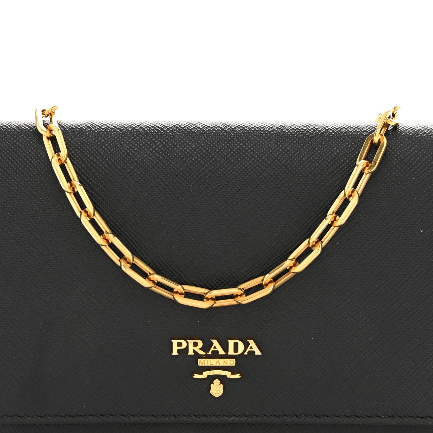 Saffiano Metal Oro Chain Wallet Black