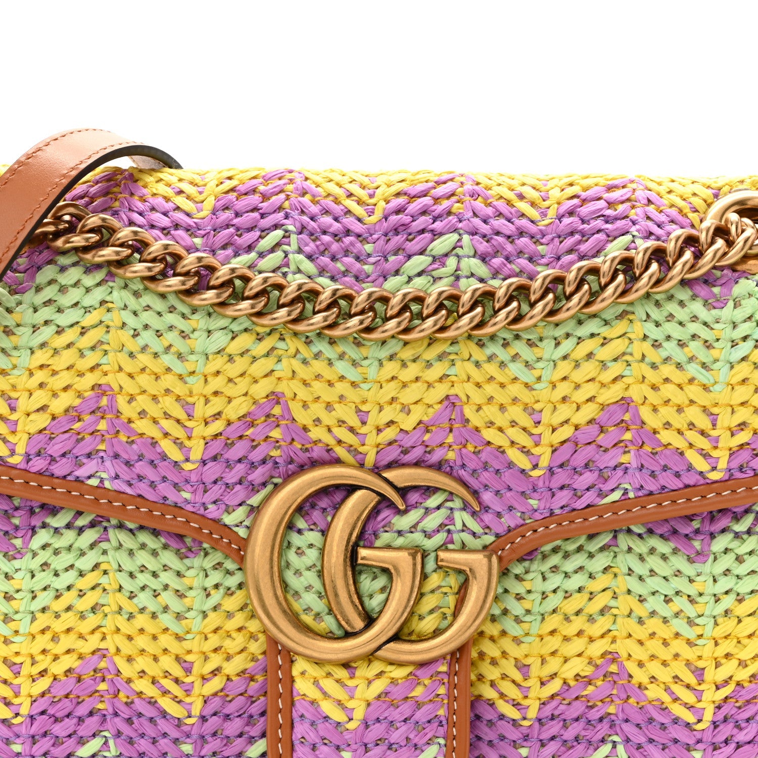 Calfskin Raffia Woven Small GG Marmont Shoulder Bag Multicolor