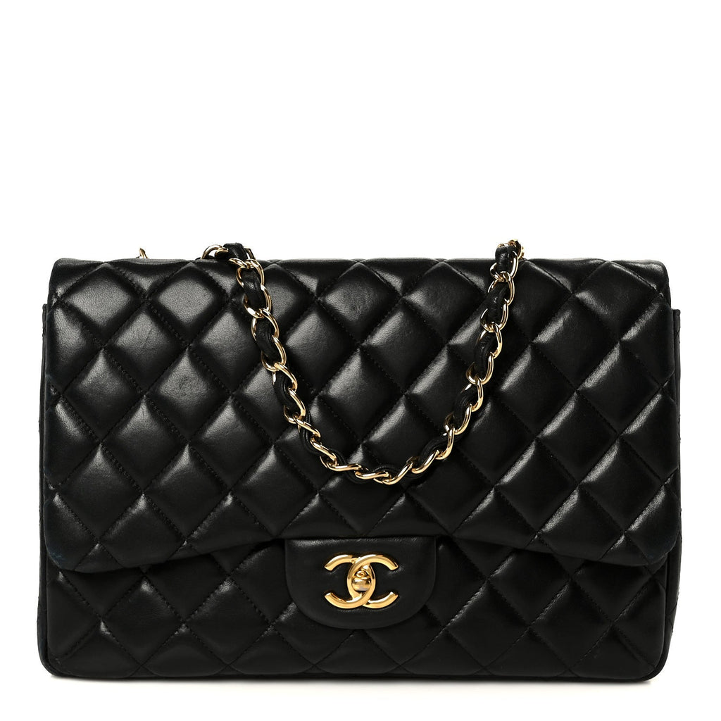 Lambskin Quilted Jumbo Single Flap Black