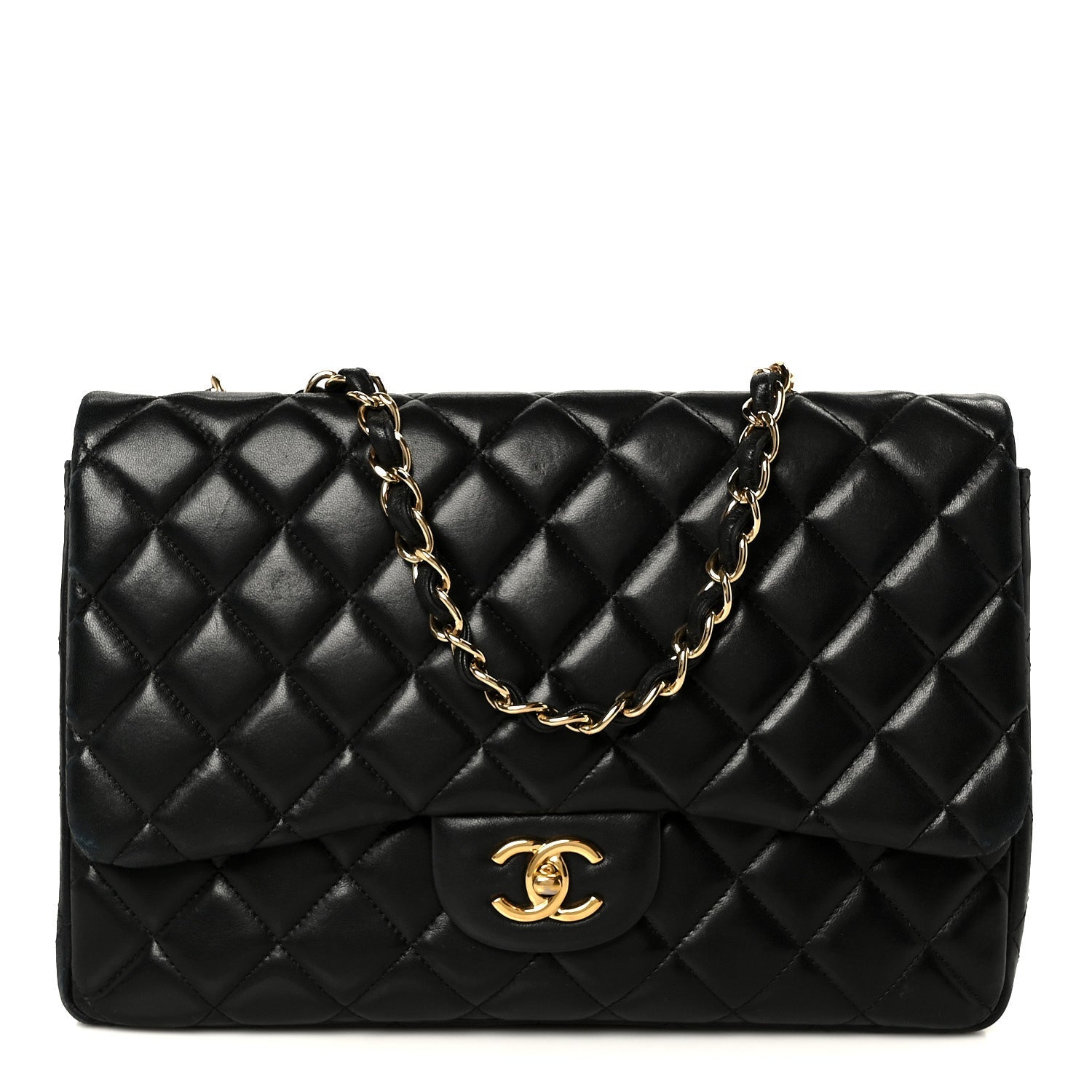 Lambskin Quilted Jumbo Single Flap Black