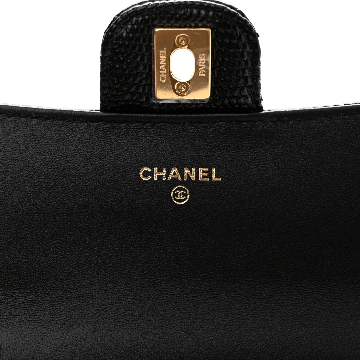 Calfskin Lizard Embossed Top Handle Clutch With Chain Black