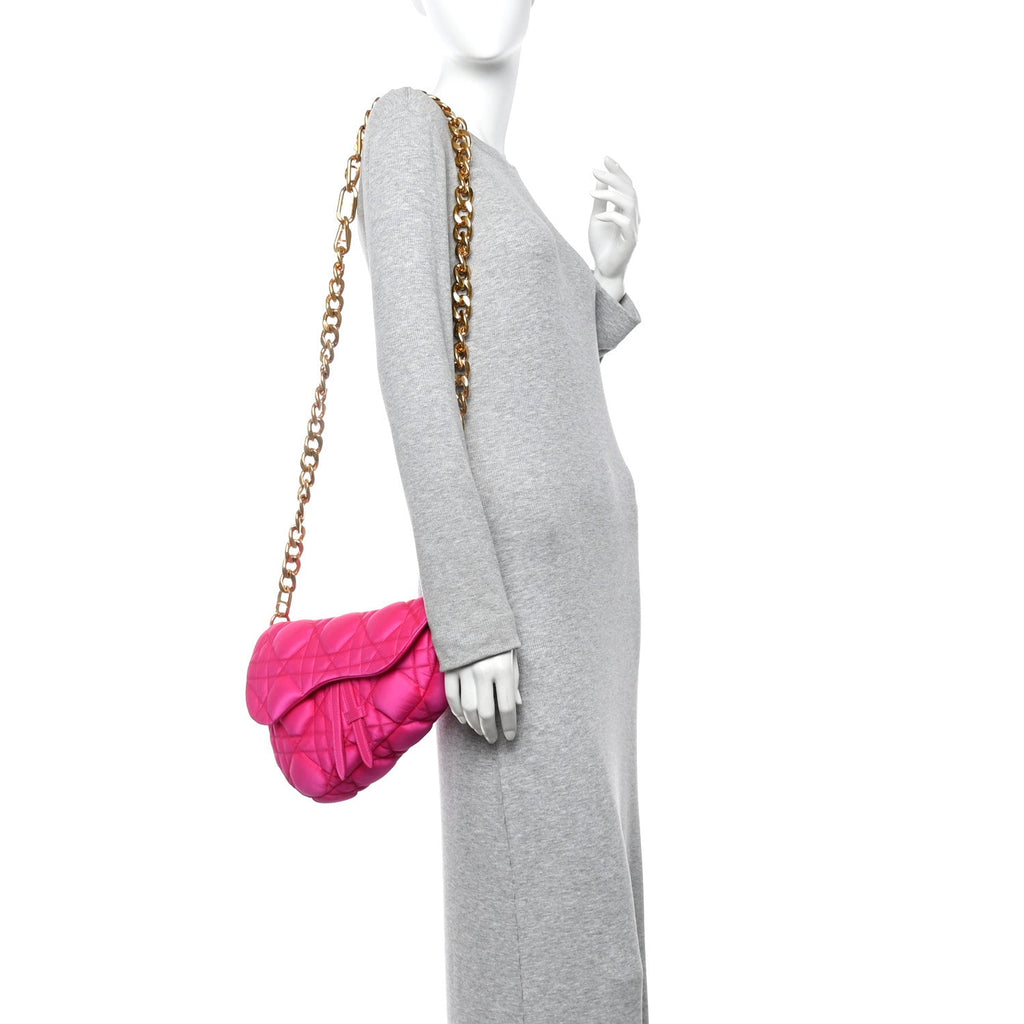 X ERL Satin Cannage Micro Venice Saddle Bag Fuchsia