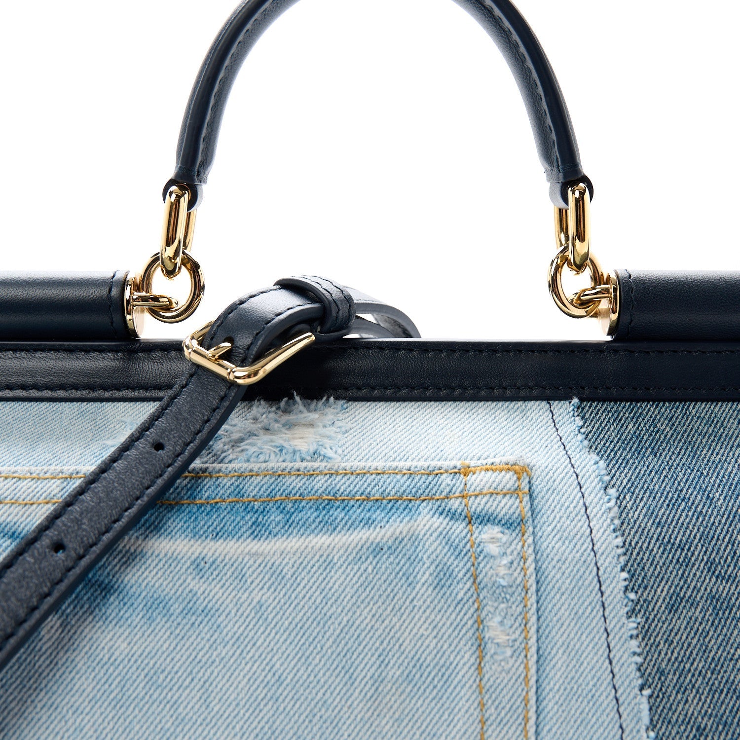 Calfskin Denim Patchwork Medium Miss Sicily Satchel Blue