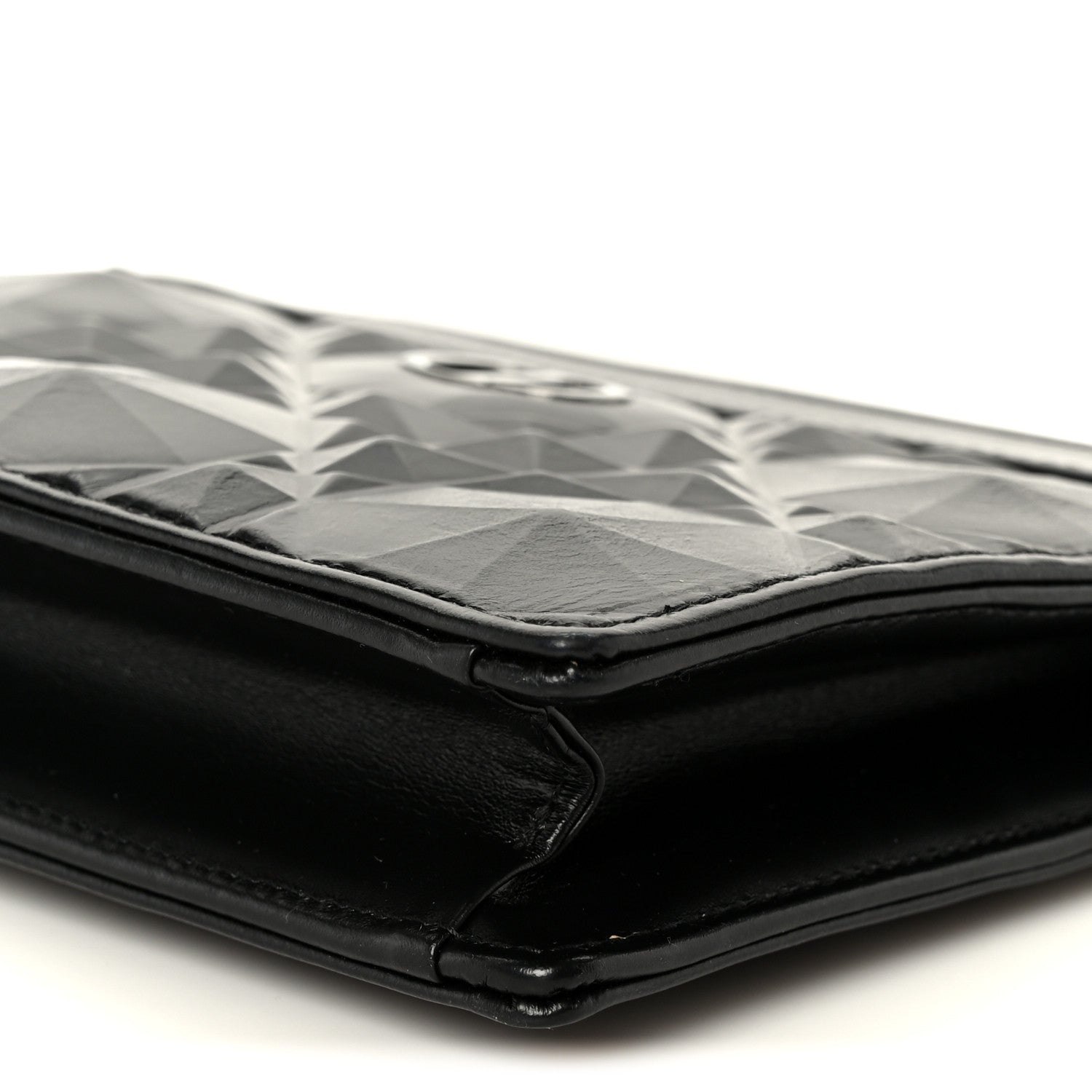 Calfskin Macrocannage Diamond Caro Zipped Pouch With Chain Black