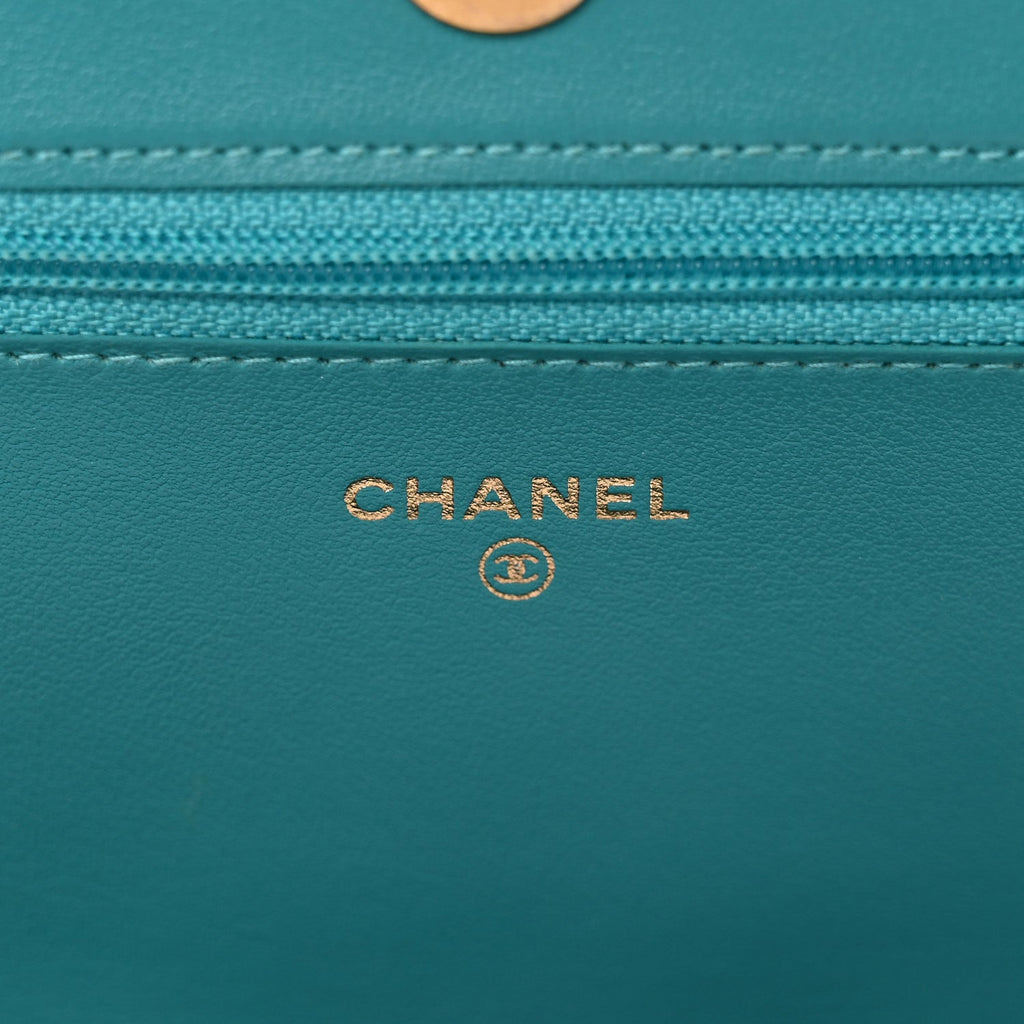 Caviar Quilted Boy Wallet On Chain WOC Light Blue