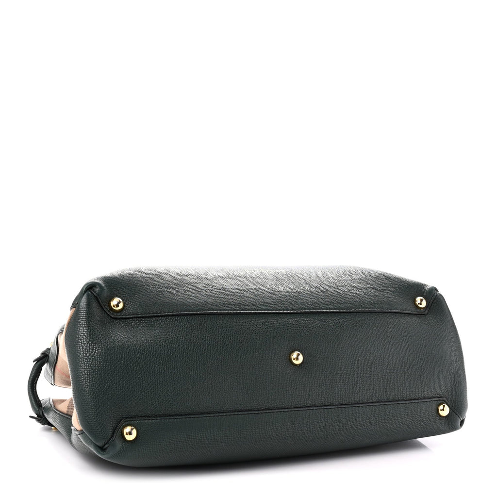 Derby Calfskin House Check Large Banner Tote Dark Bottle Green