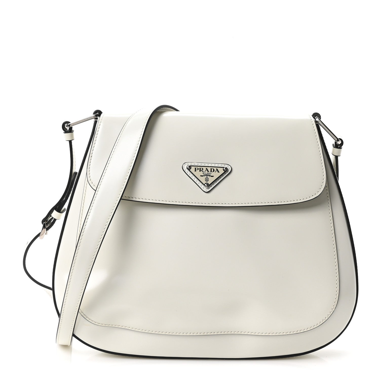 Spazzolato Cleo Flap Adjustable Strap Shoulder Bag  White