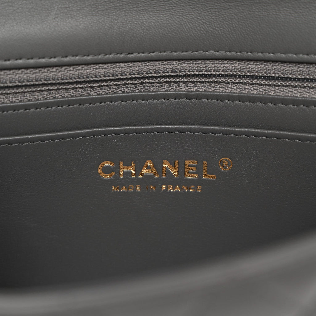 Lambskin Quilted Mini Rectangular Flap Dark Grey