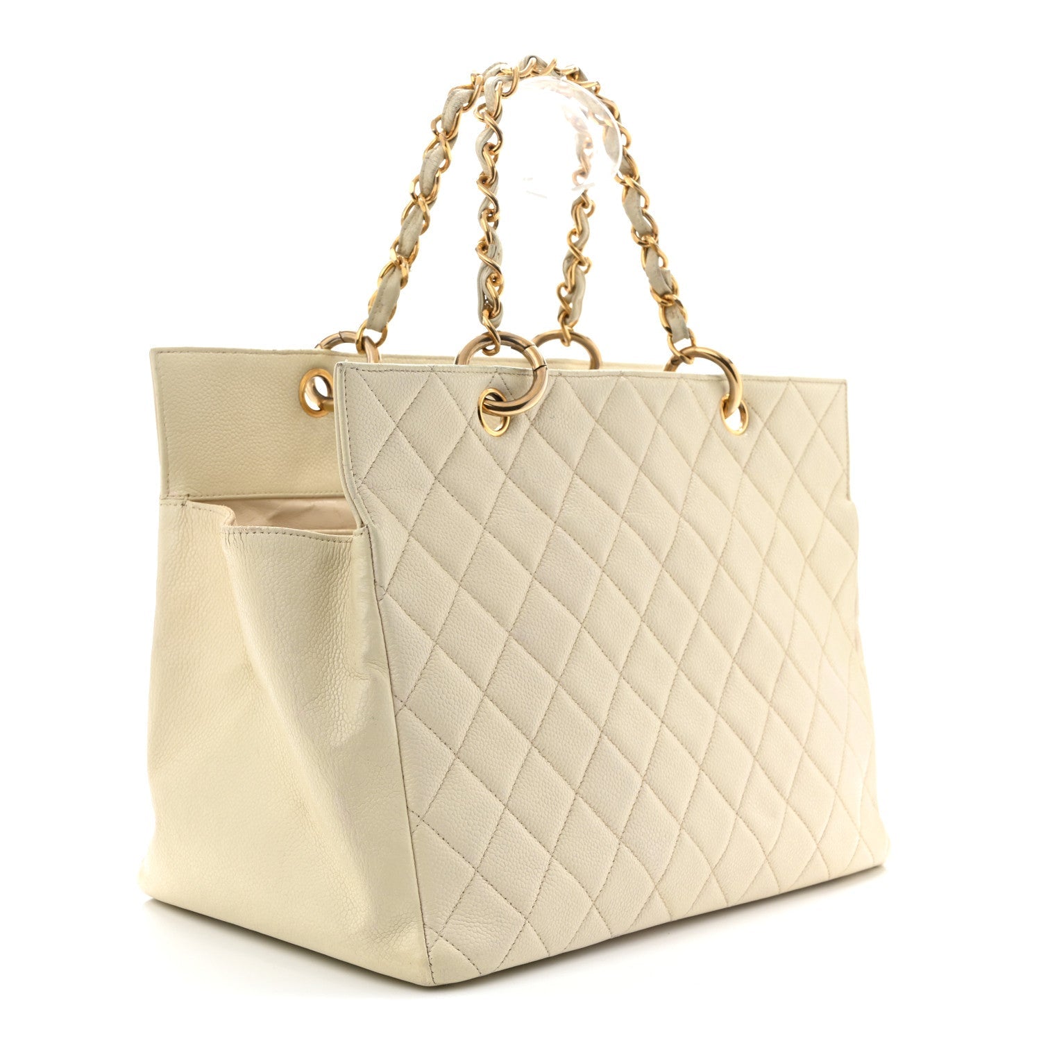 Caviar Quilted Timeless CC Shopping Tote White