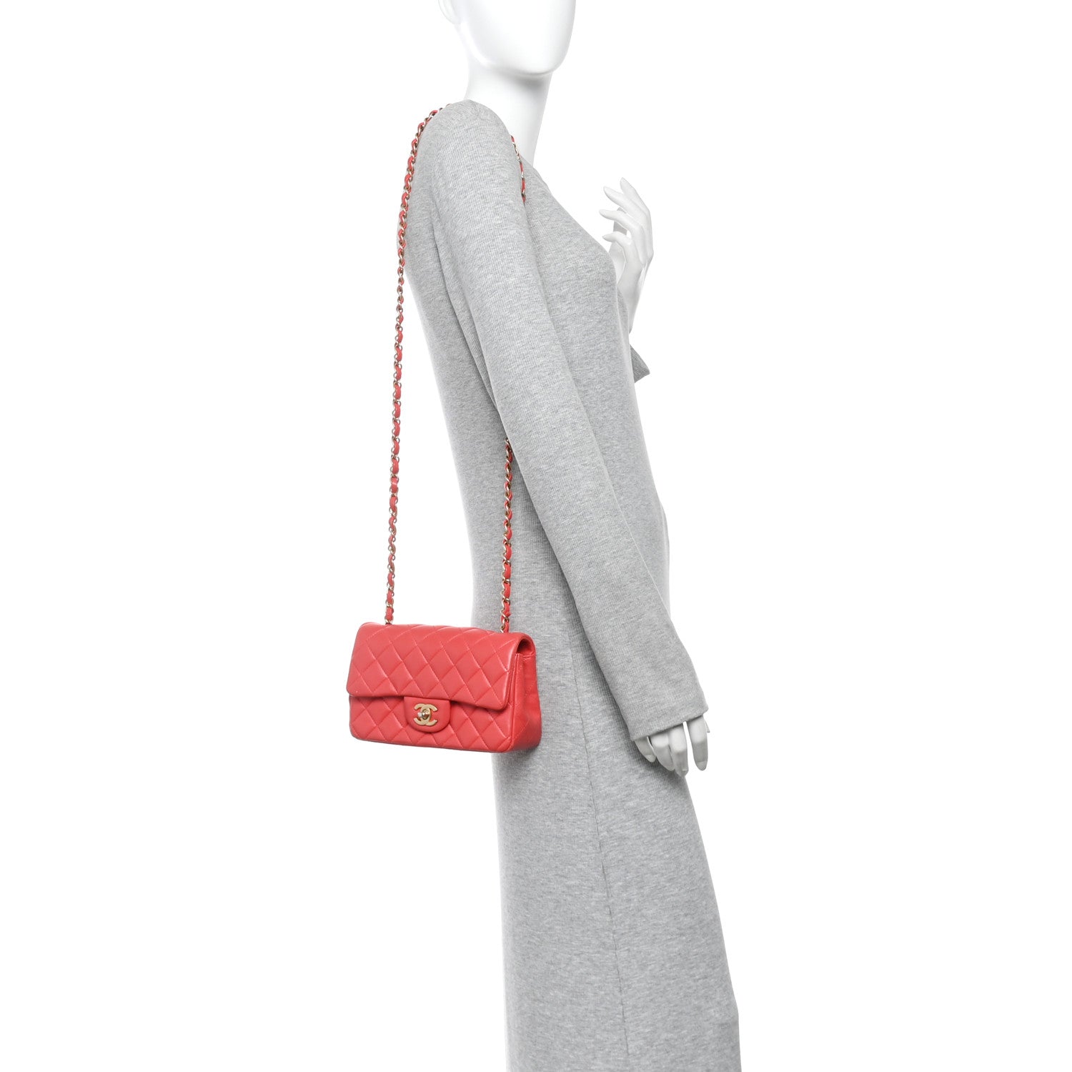 Lambskin Quilted Mini Rectangular Flap Red