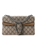 GG Supreme Monogram Suede Crystal Small Dionysus Shoulder Bag Beige Ebony Taupe