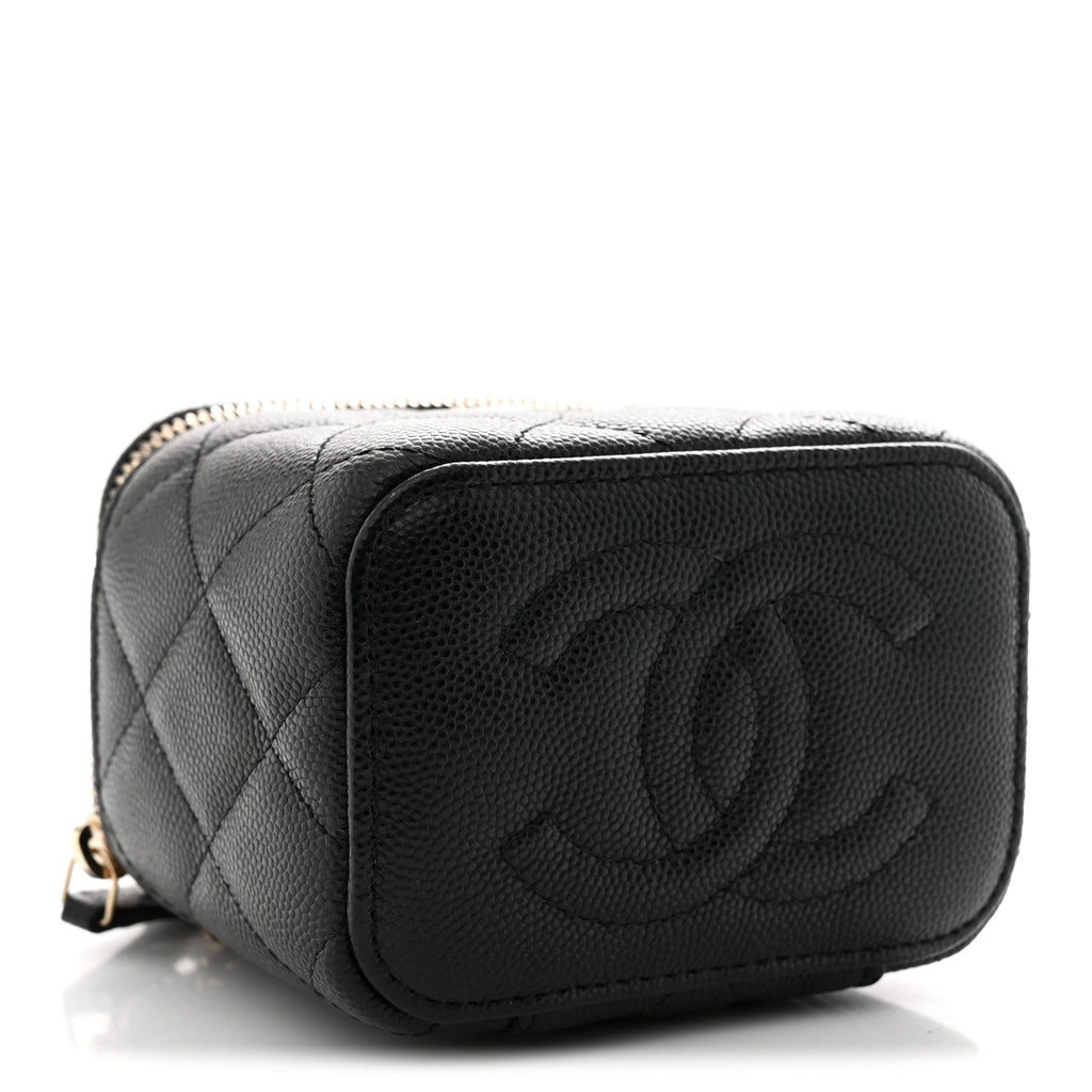 Caviar Quilted Mini Vanity Case With Chain Black