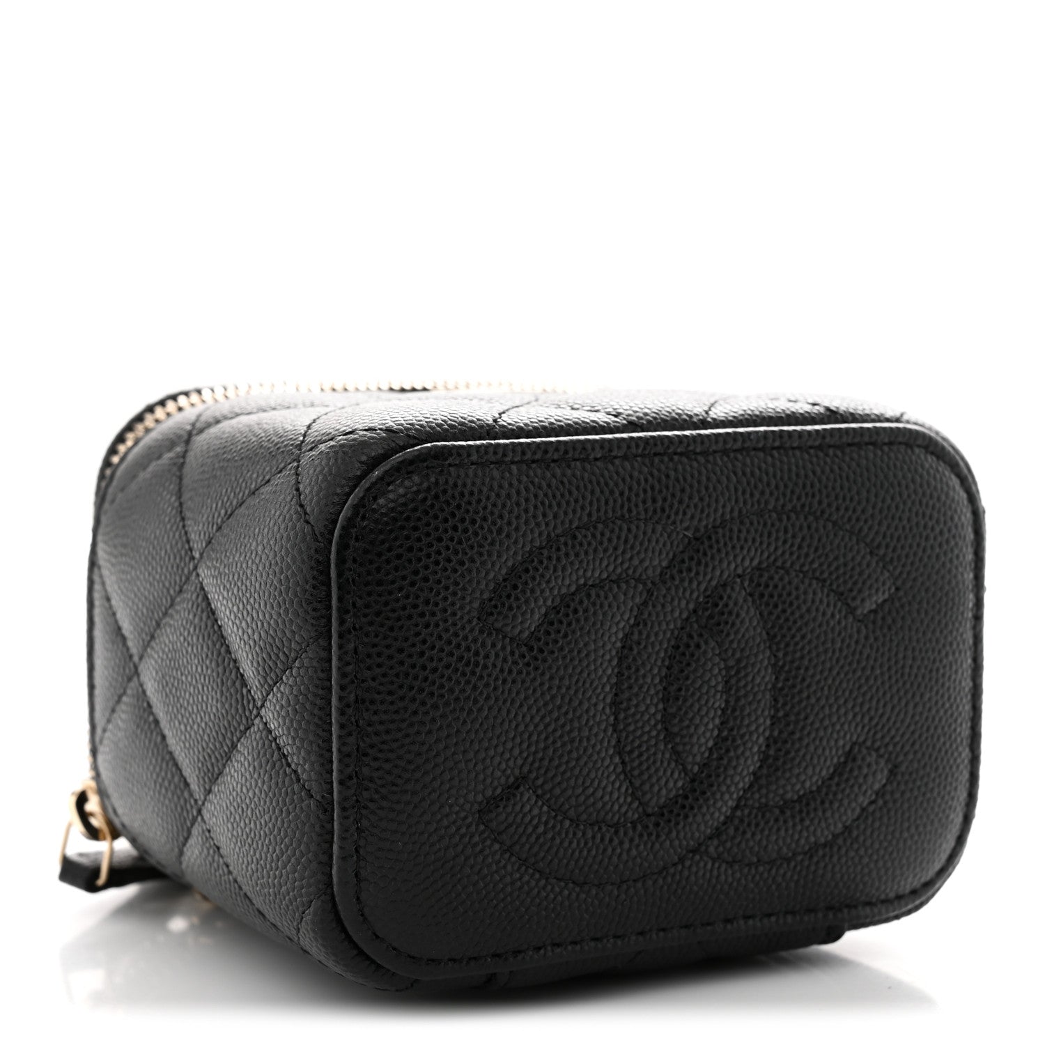 Caviar Quilted Mini Vanity Case With Chain Black