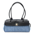 Calfskin Denim Stitched Urban Essentials Small Shopping Bag Blue Black